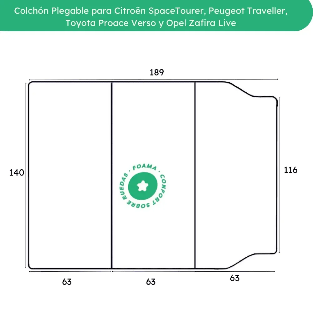 Colchón Plegable para Citroen SpaceTourer, Peugeot Traveller, Toyota Proace Verso y Opel Zafira Live 2