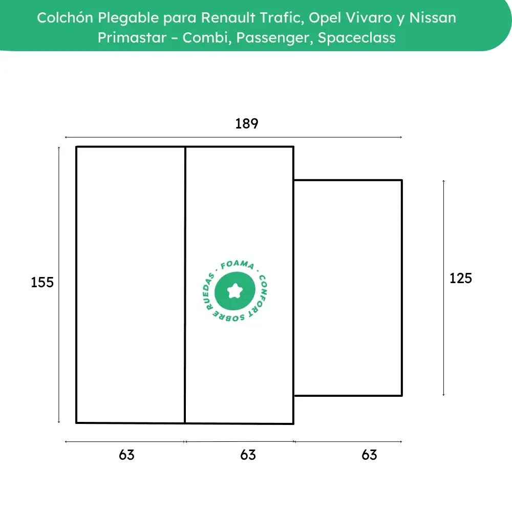 Colchón Plegable para Renault Trafic, Opel Vivaro y Nissan Primastar – Combi, Passenger, Spaceclass 2